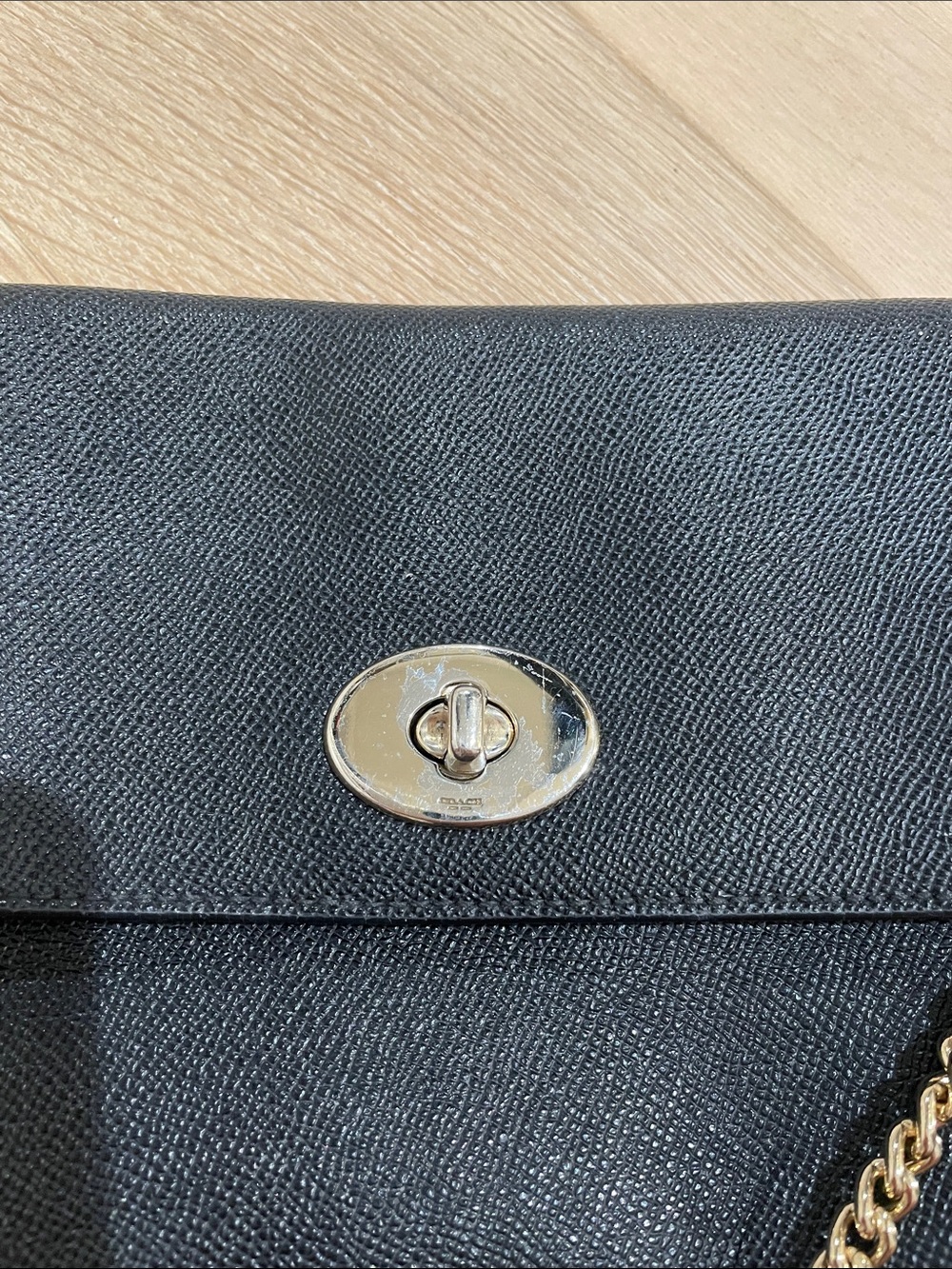 Coach Black Leather Crossbody with Turnlock and Chain Accent - Picture 12 of 13